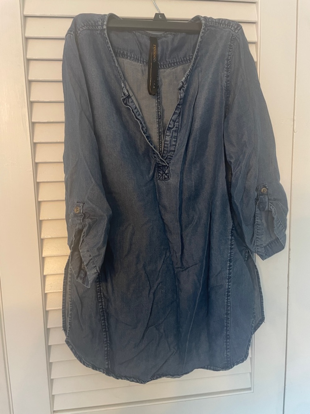 Renee C. Indigo Denim Shirt with V-Neck
